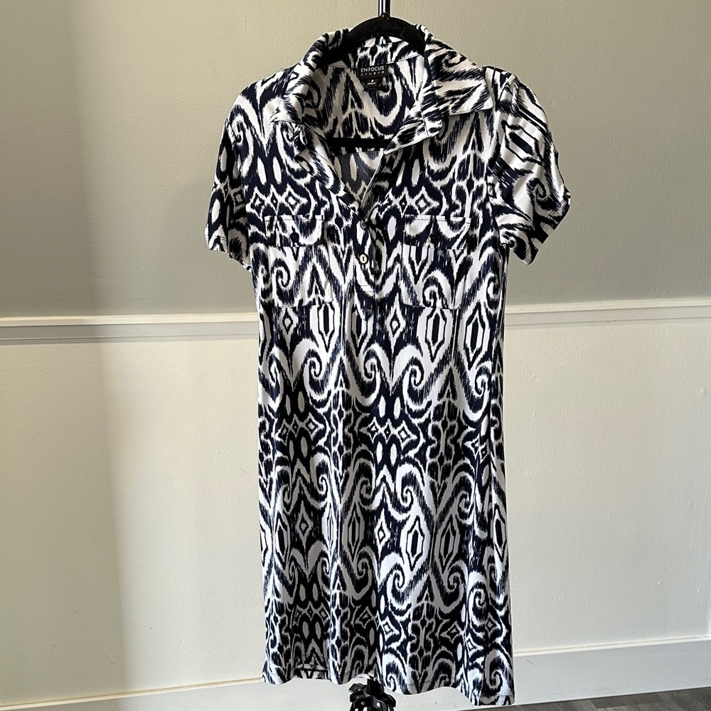 Stylish Navy Blue and White Patterned Dress 90s Vibes